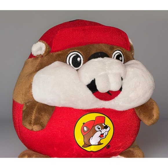 Buc-ees Gas‎ Station Beaver Plush Stuffed Animal Round Red Shirt & Hat 10” NWT - Picture 1 of 3